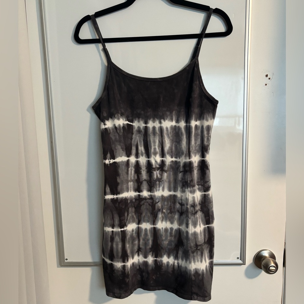 Billabong Tie Dye Mini Sundress Black Gray Medium Adjustable Spaghetti Strap